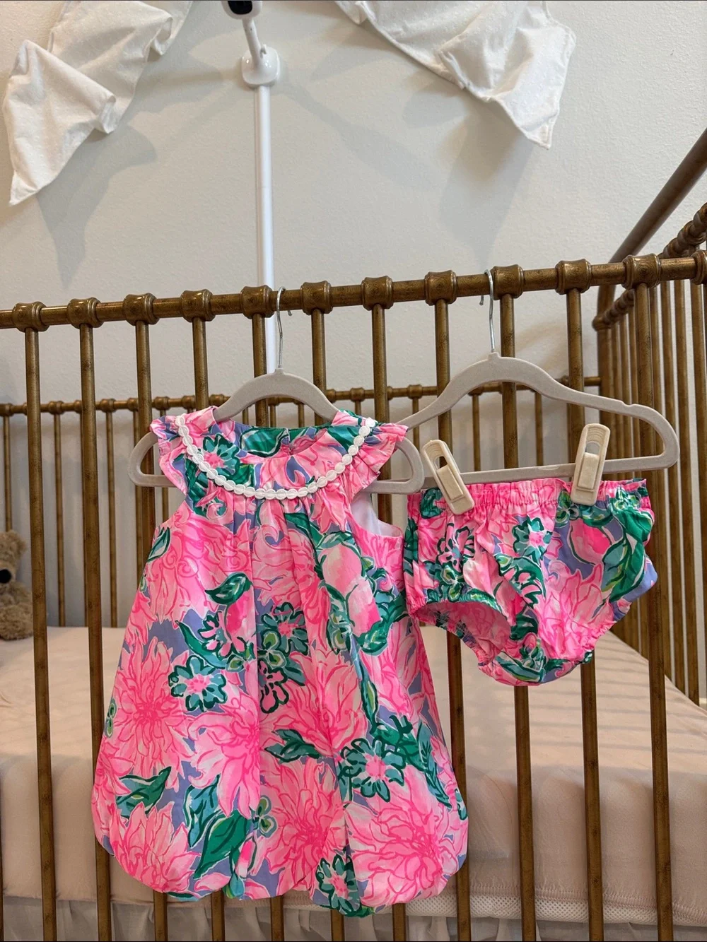 Lilly Pulitzer Pink & Green Floral Ruffle Dress with Matching Bloomers